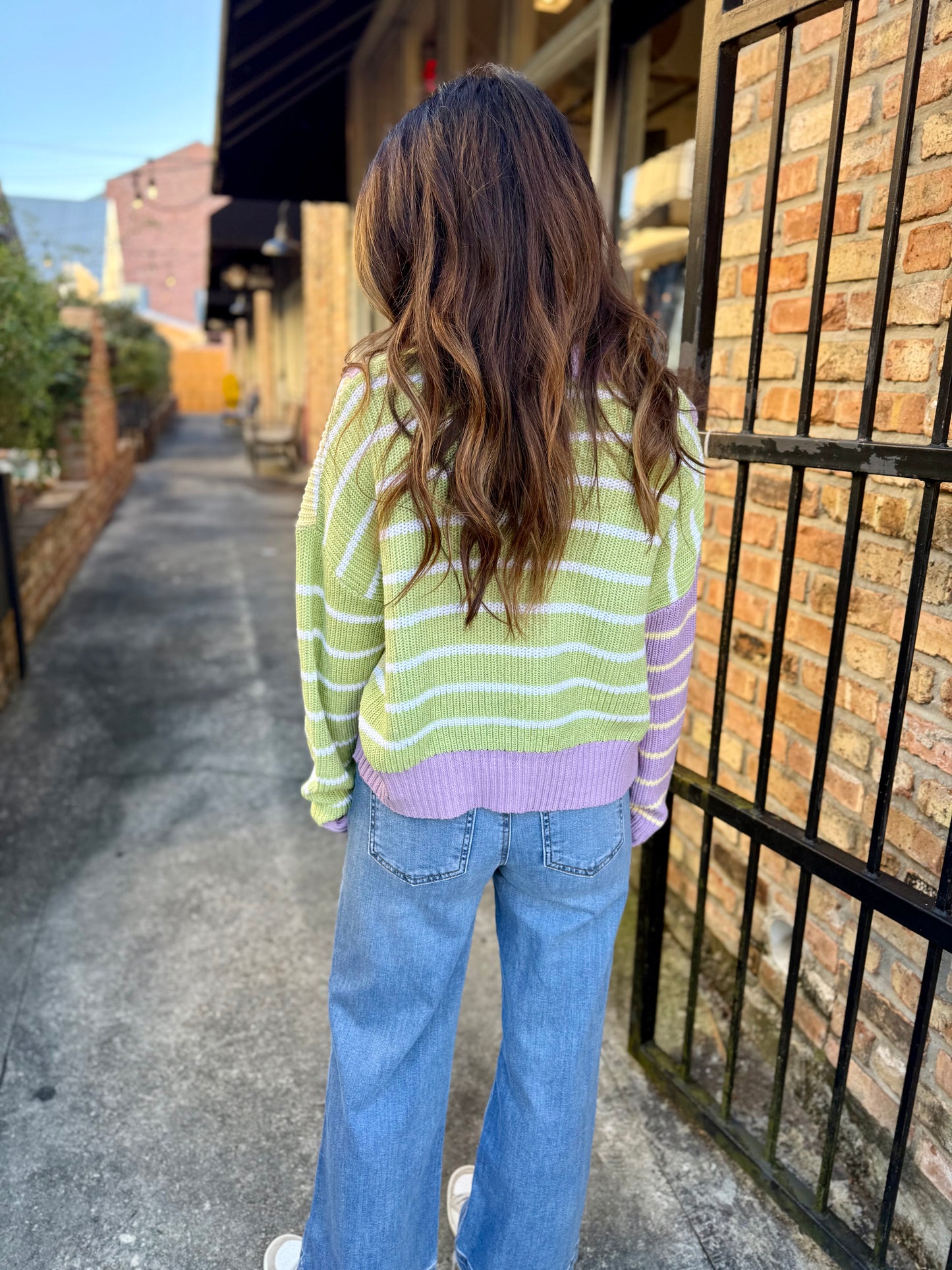 Benson Stripe 1/4 Zip Sweater- Pastel