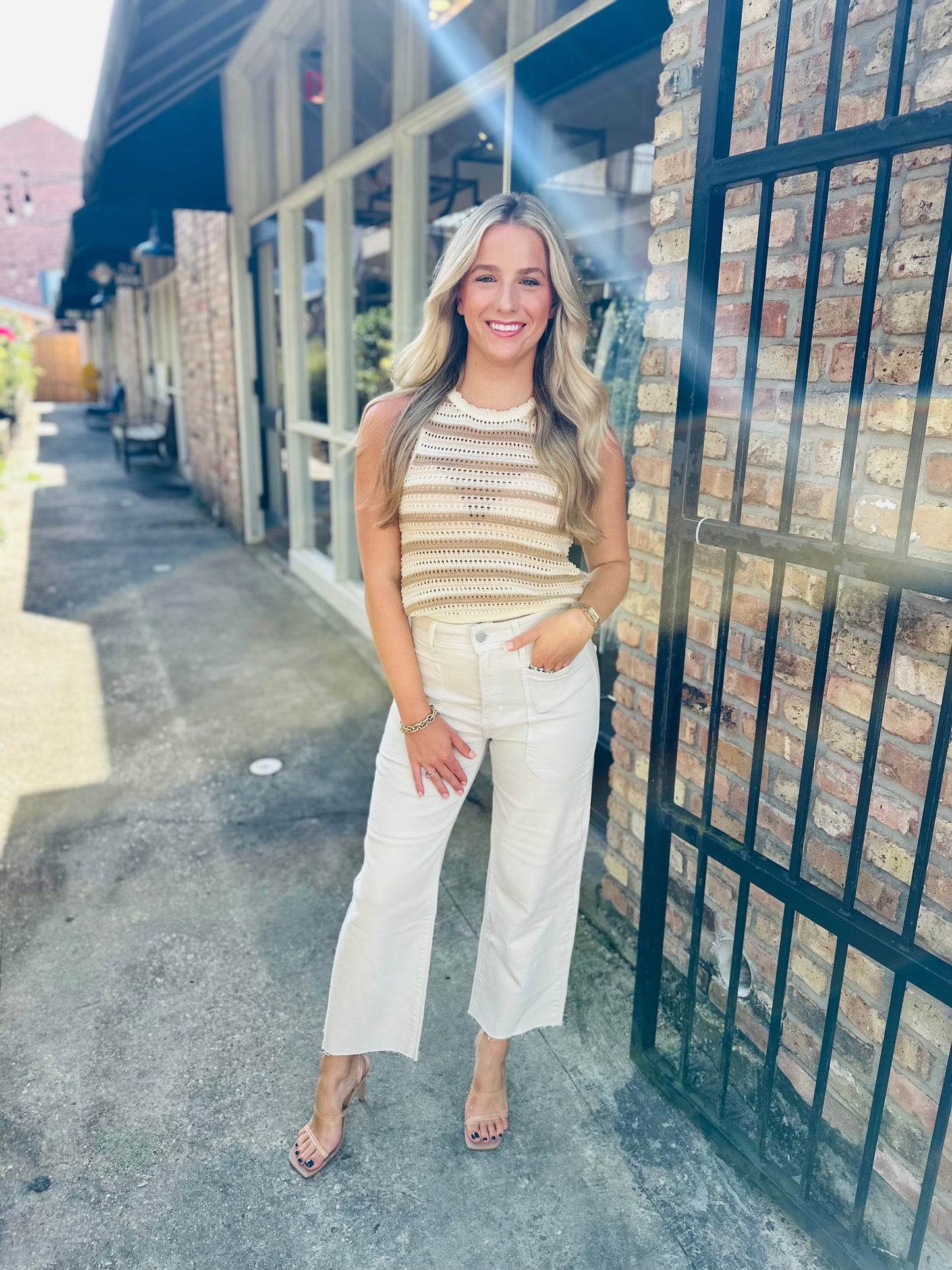 Tisha Striped Sweater Tank- Cream Multi