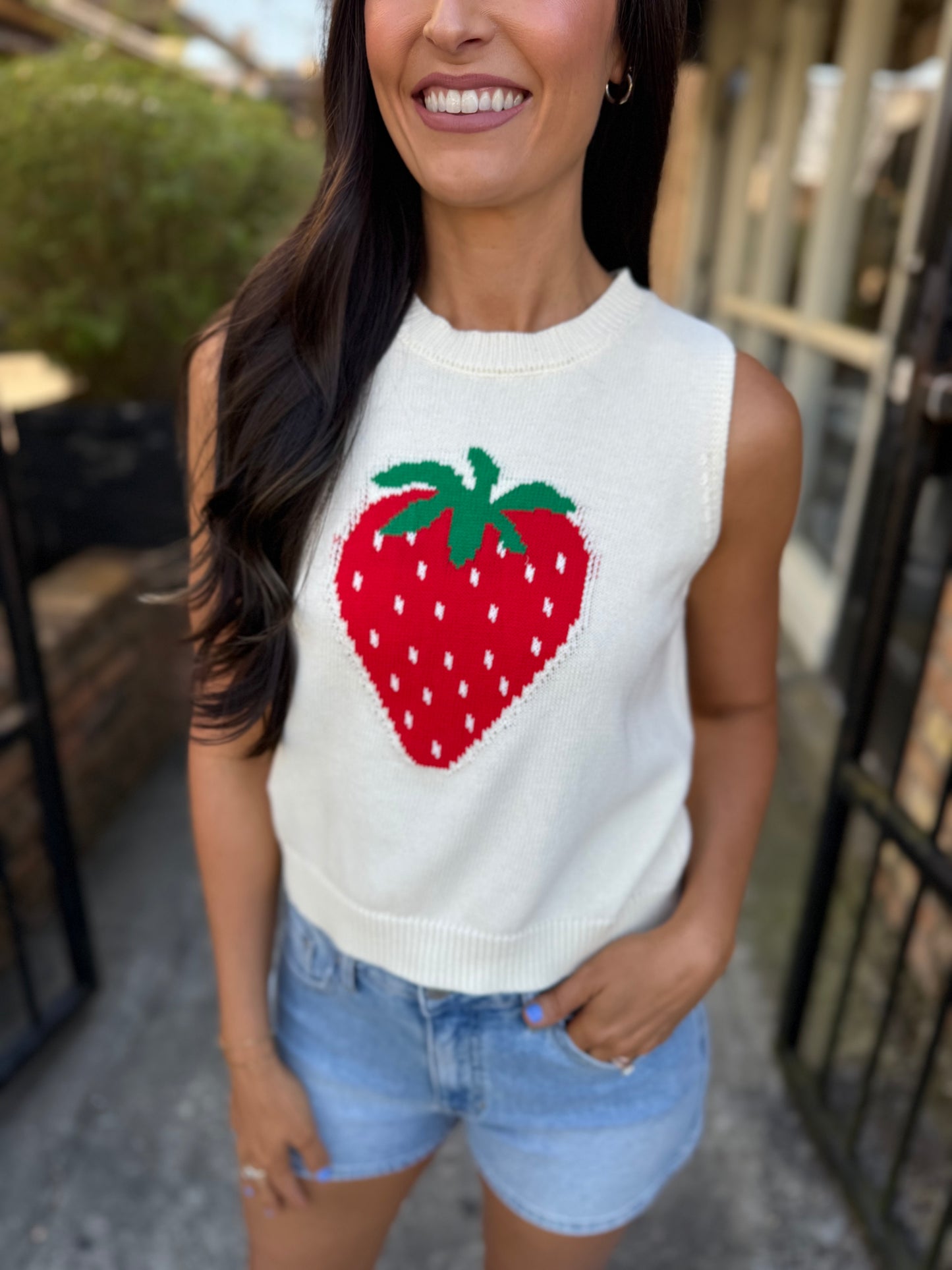 Strawberry Knit Tank- Cream