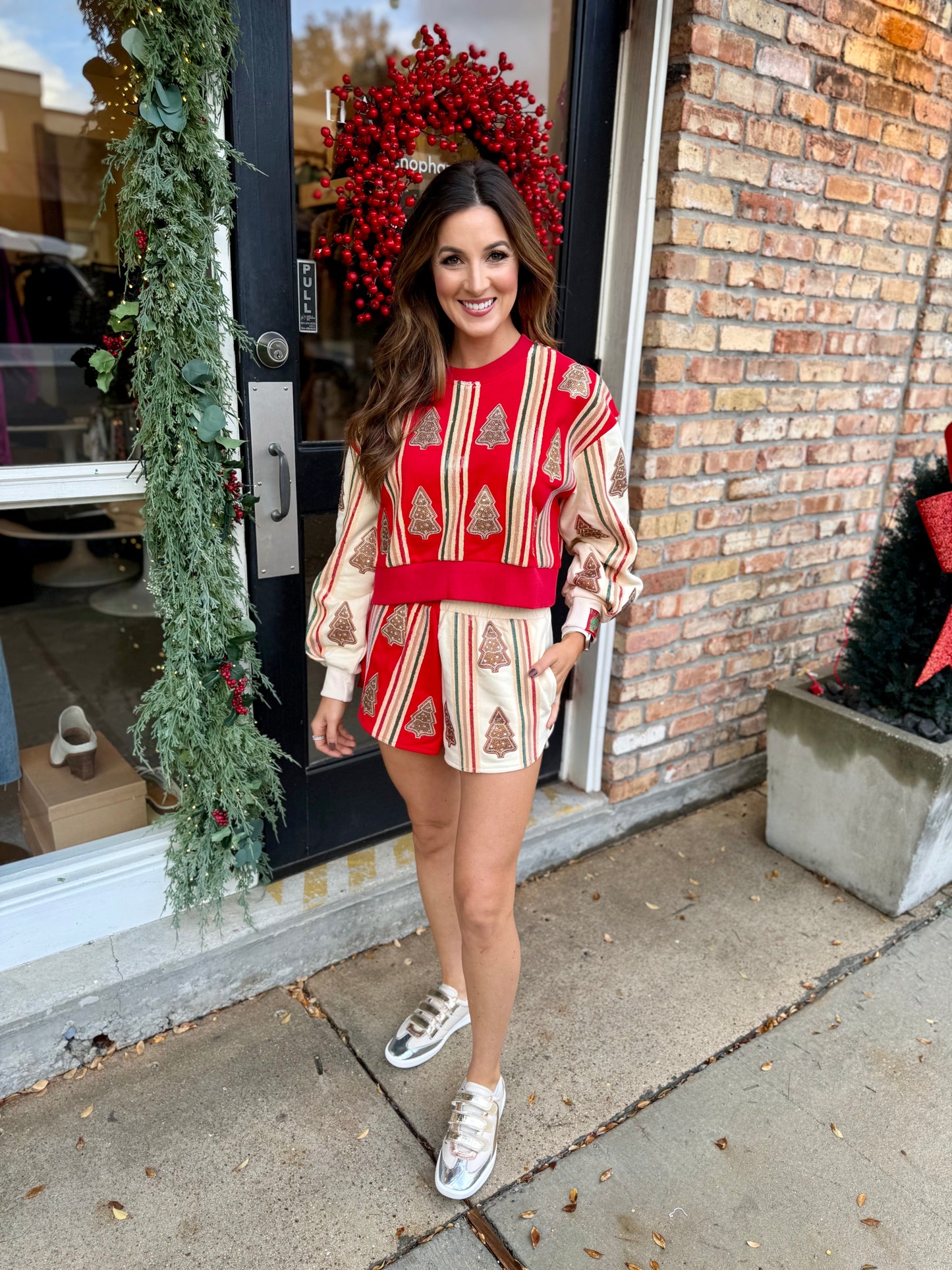 Striped Christmas Cookie Sweatshirt- Red/Ivory