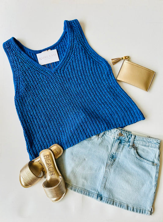 Vayla Crochet Tank- Surf Blue