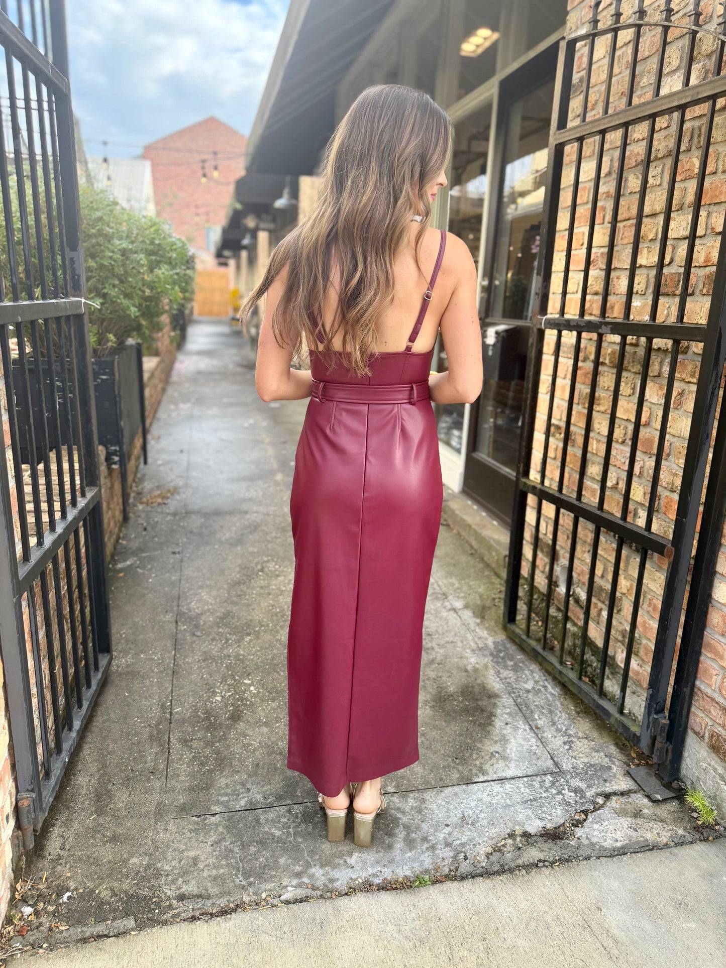 Kailey Faux Leather Dress- Red