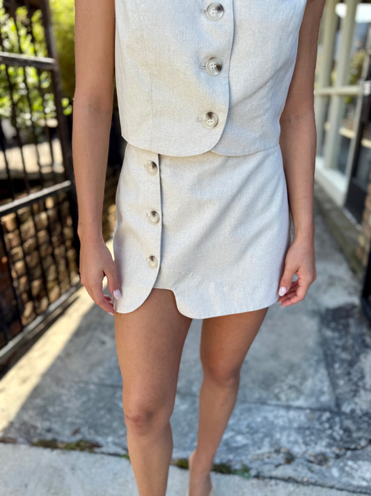 Wavy Cutout Mini Skort- Linen