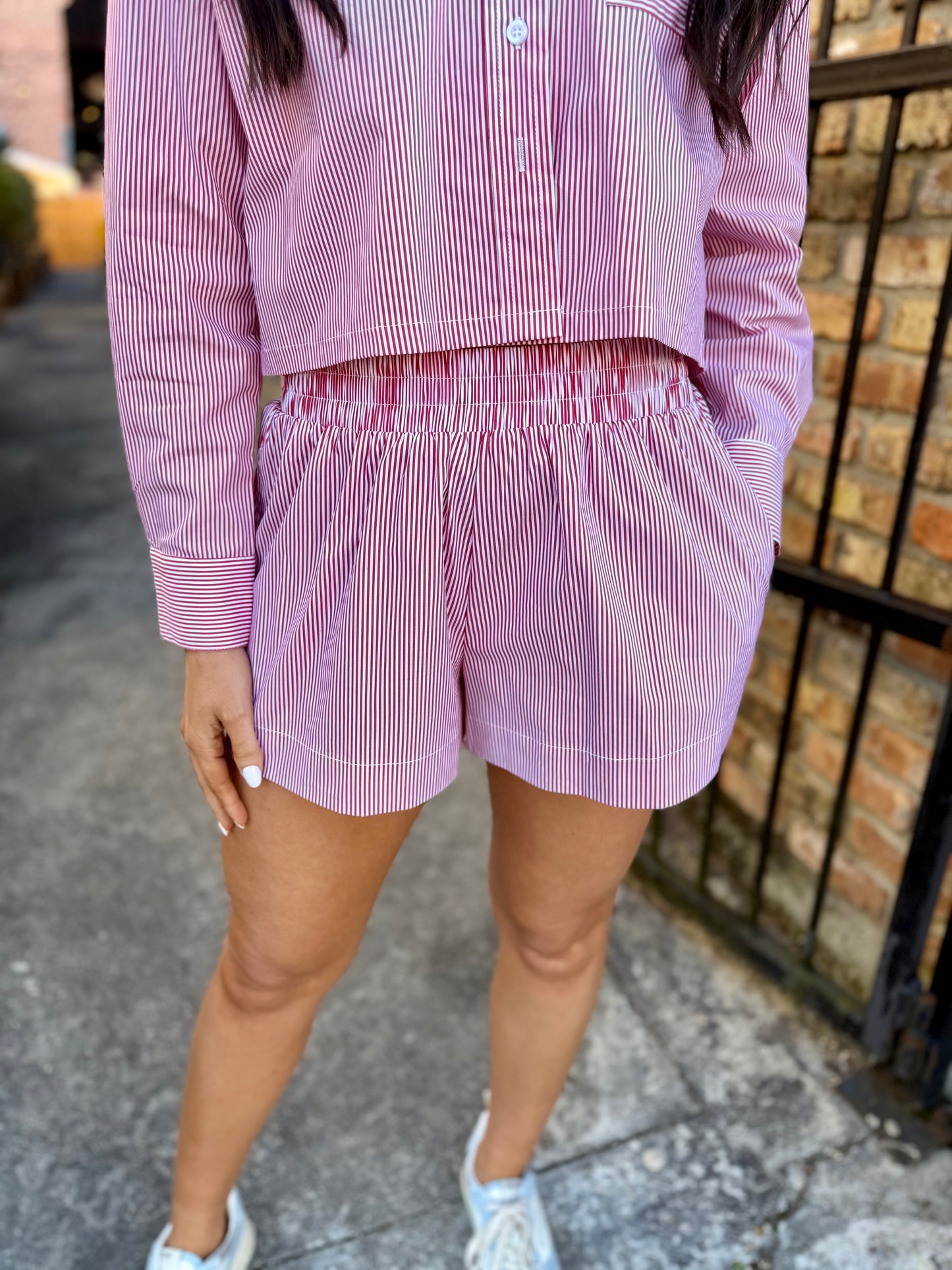 Mitch Stripe Shorts- Red