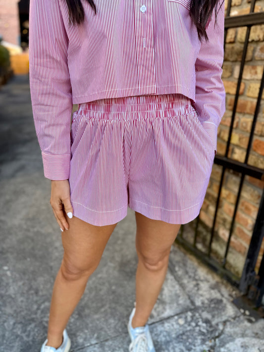 Mitch Stripe Shorts- Red