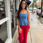 Meg (Ruby Red) HR Wide Leg Denim