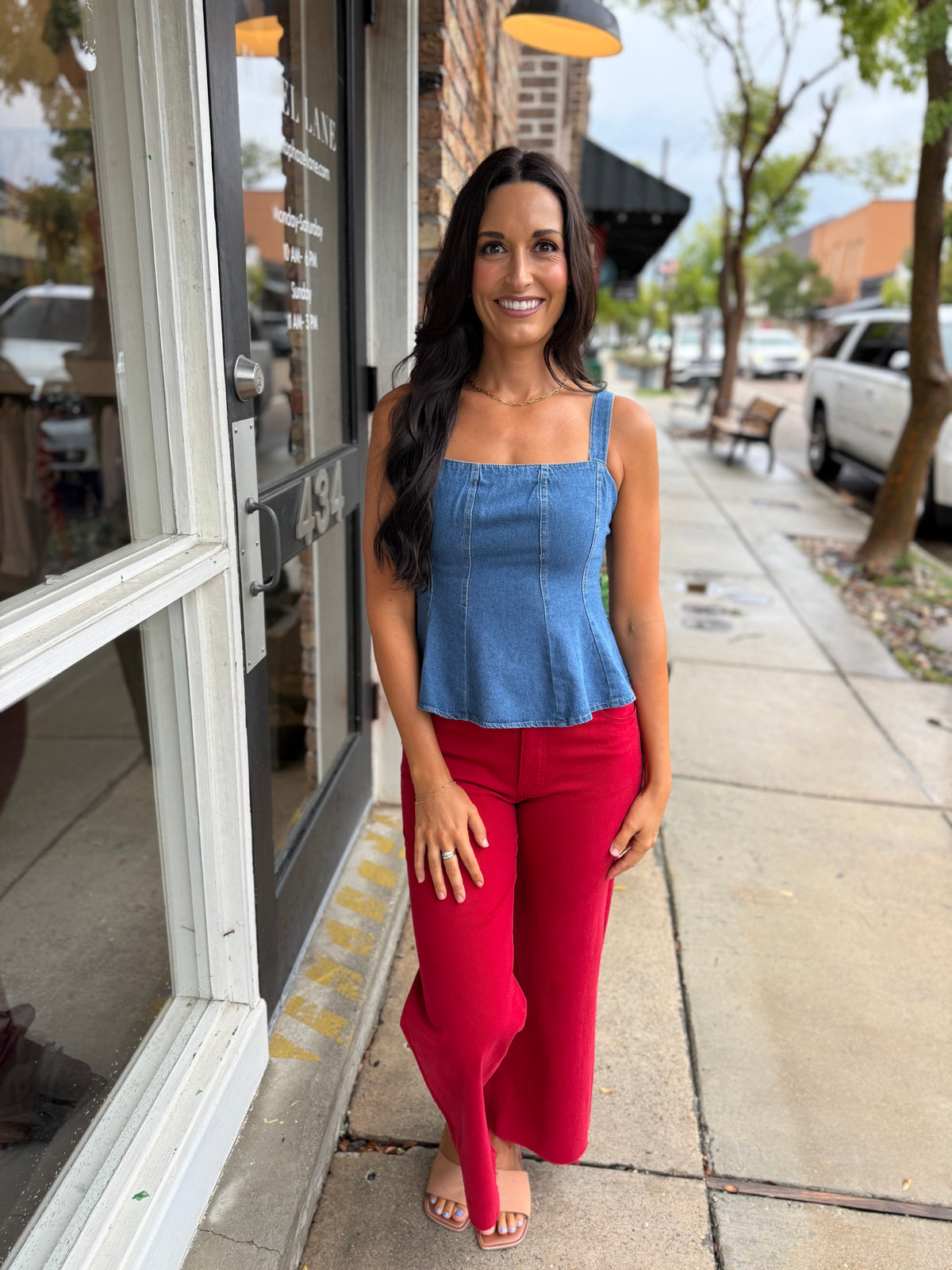 Meg (Ruby Red) HR Wide Leg Denim
