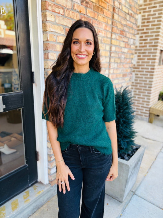 Forest Short Sleeve Sweater Top- Green