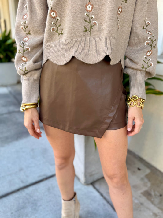 Cleo Leather Skort- Brown