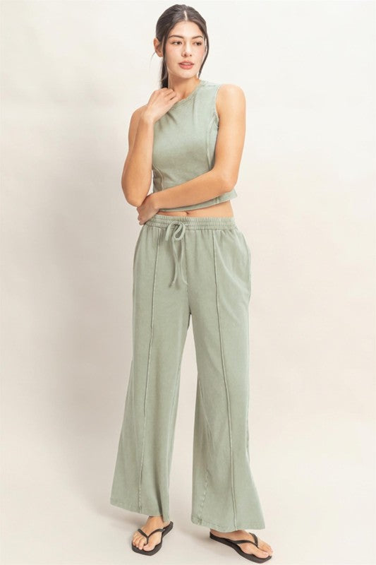 FP Mineral Washed 2 PC Pants Set- Sage Green