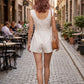 Landon Scoop Neck Romper- Ivory