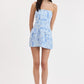 Patched Pattern Tube Mini Dress- Blue
