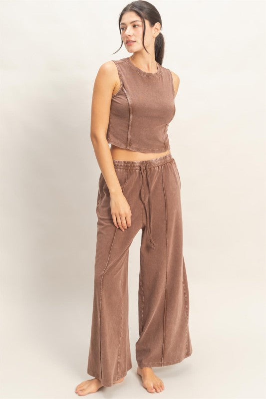 FP Mineral Washed 2 PC Pants Set- Chocolate