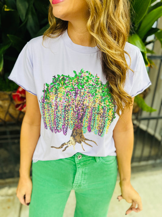 QOS Bead Tree Frill Edge Tee- Lavender