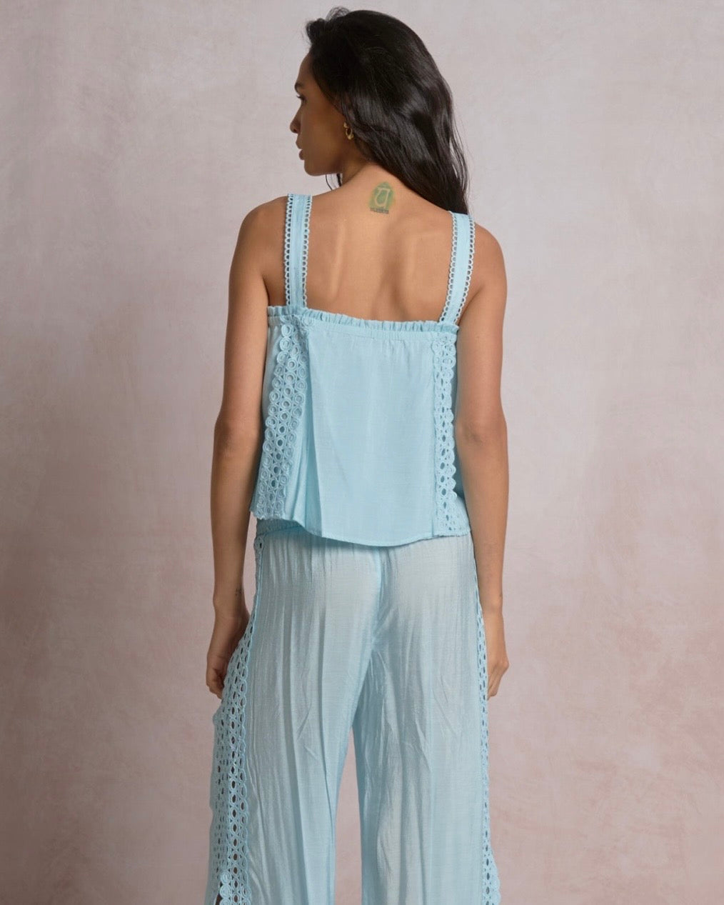 Doha Eyelet Flowy Tank- Blue