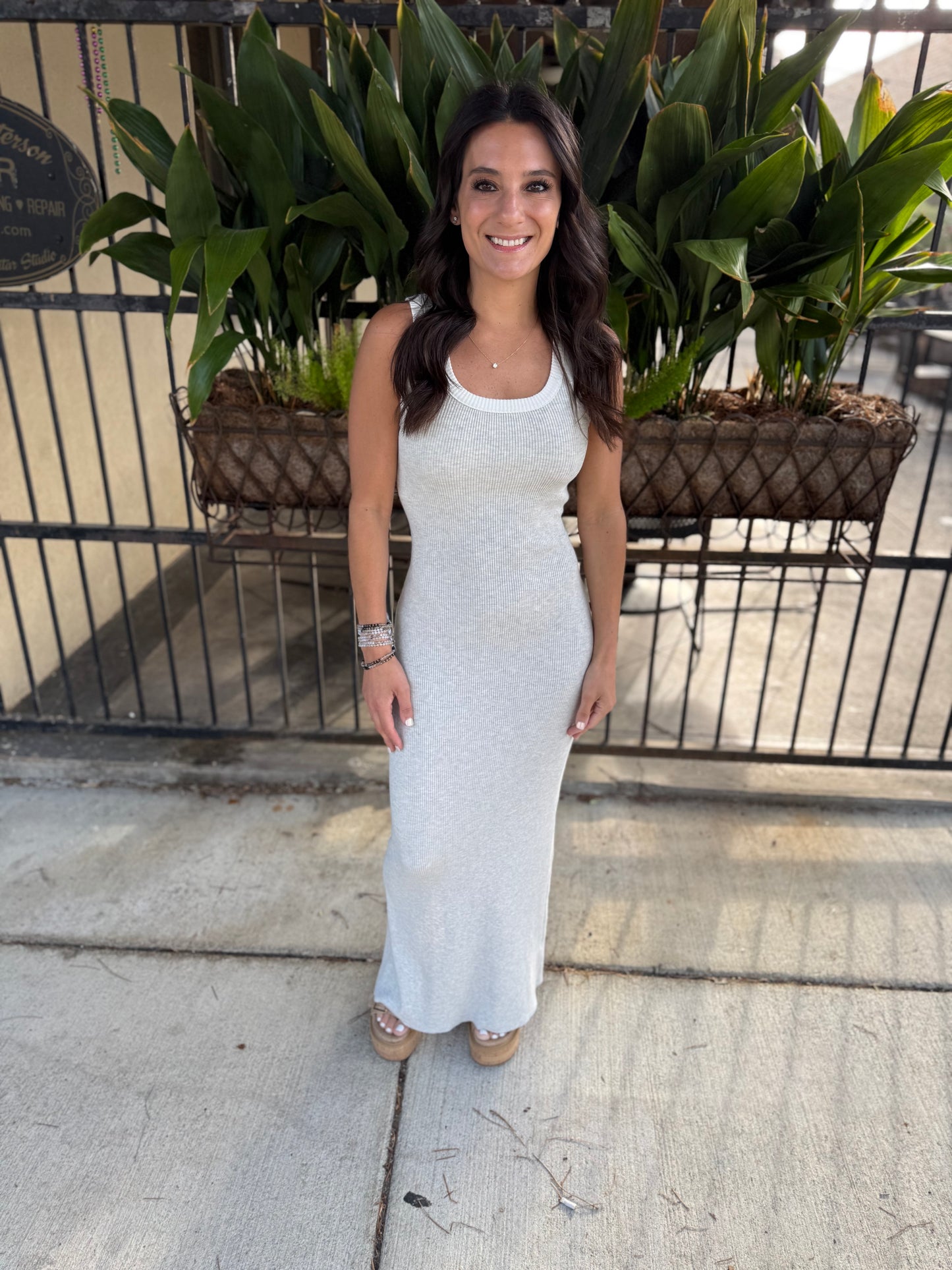 Valley Ribbed Maxi Contrast Dress- Grey