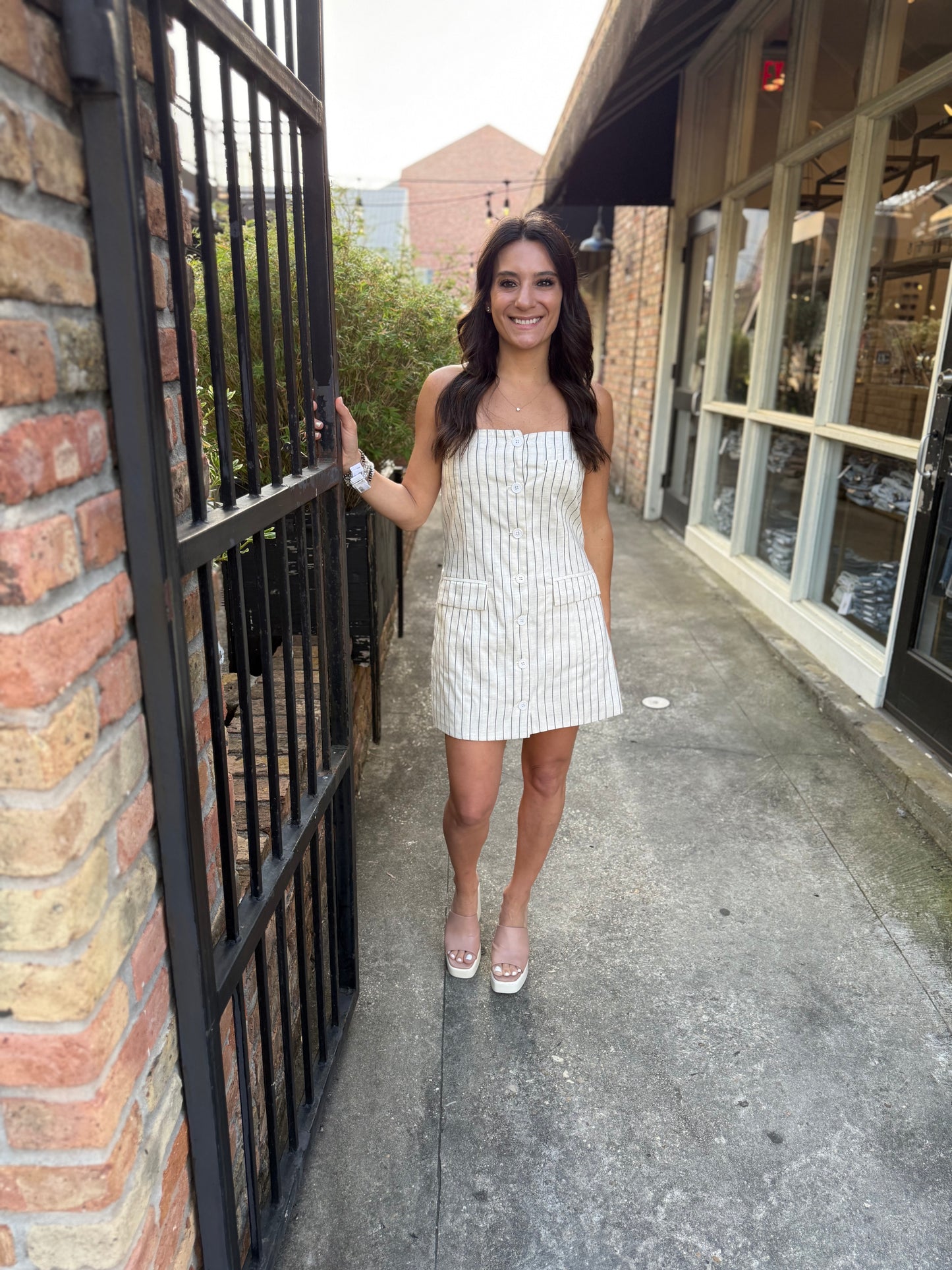 Trinity Striped Button Dress- Melange