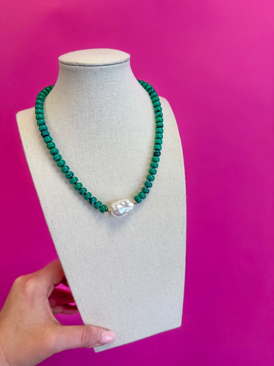 Bead w/Pearl Necklace- Green