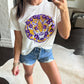 LSU Mascot Sequin Flower Tee- White