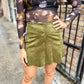 Scalloped Suede Mini Skirt- Olive