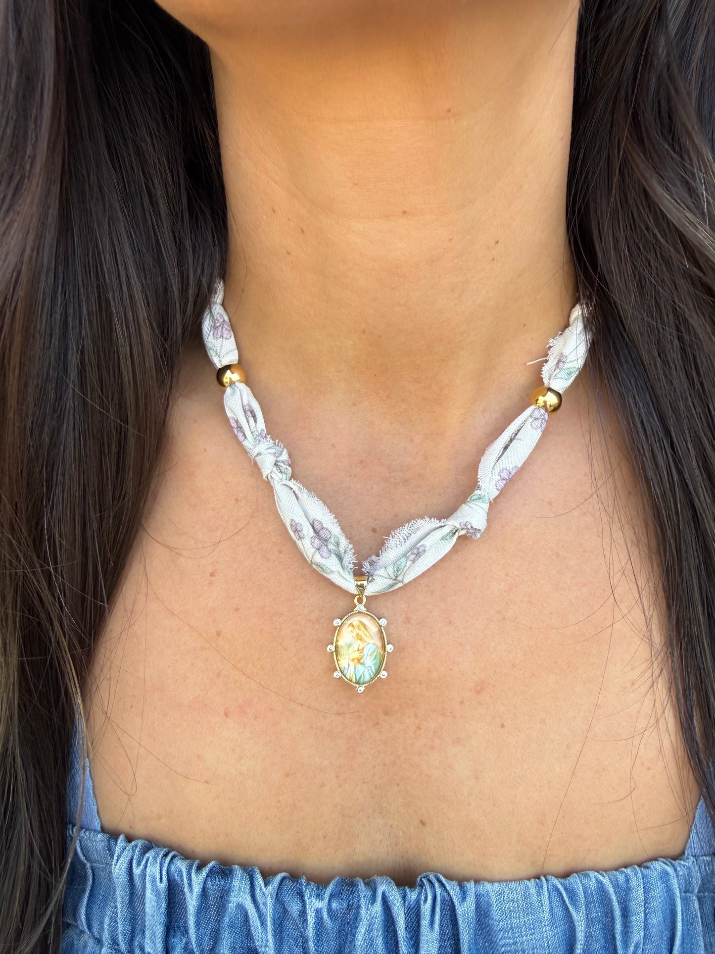 Scarf Necklace- Lavender/Blessed Mother