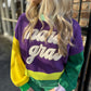 Mardi Gras Fuzzy Colorblock Sweater- Purple