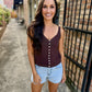 Erica Button Tank- Brown