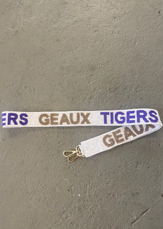 Sequin Strap- Geaux Tigers White