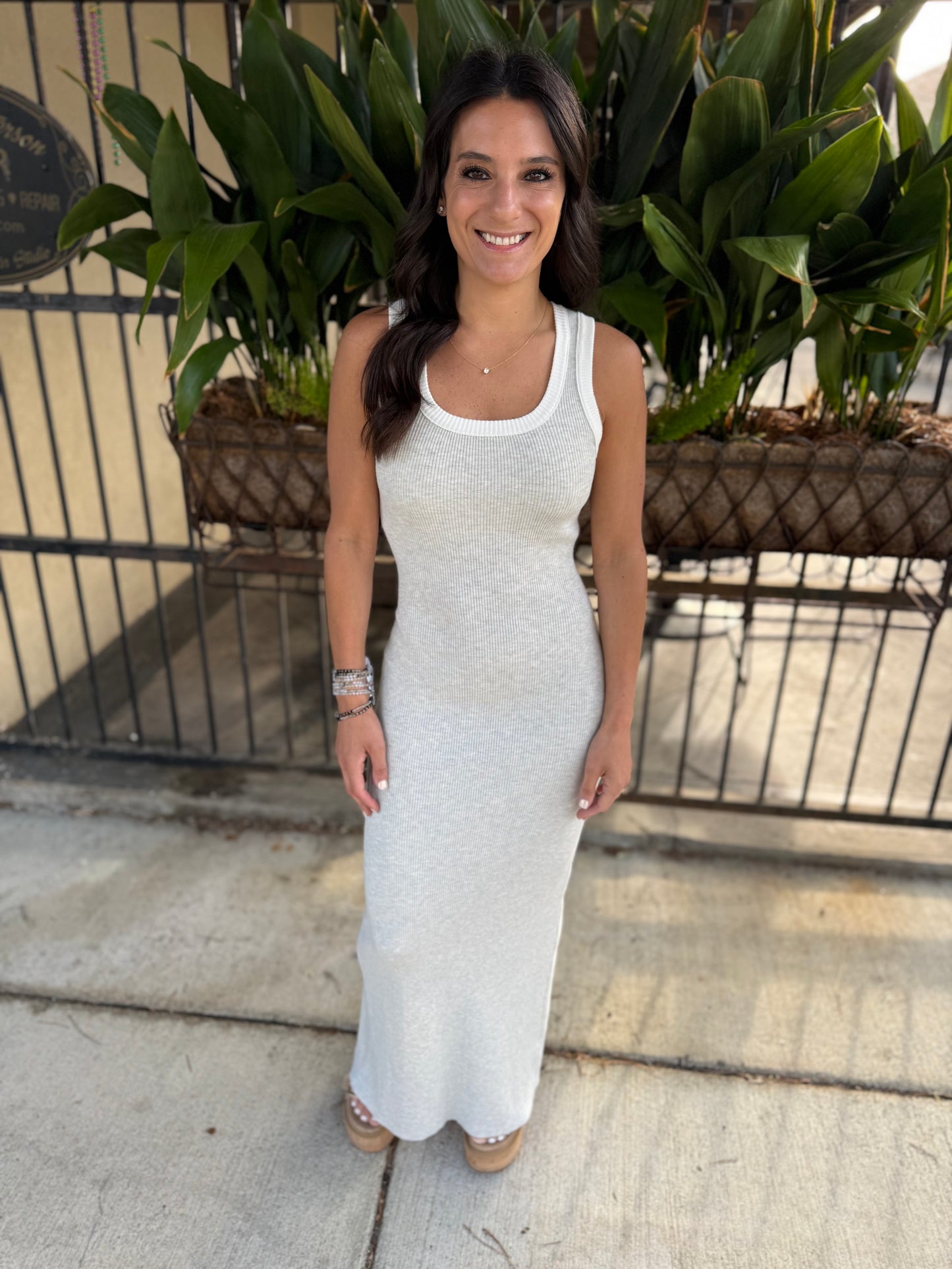 Valley Ribbed Maxi Contrast Dress- Grey
