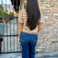 Bonnie Striped Sweater Top- Camel