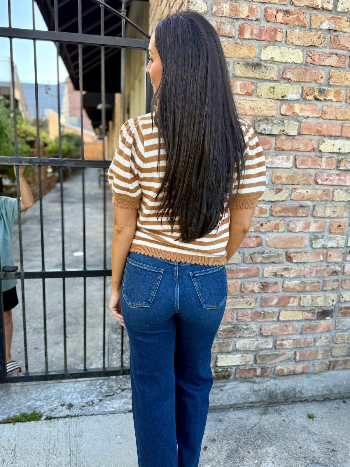 Bonnie Striped Sweater Top- Camel