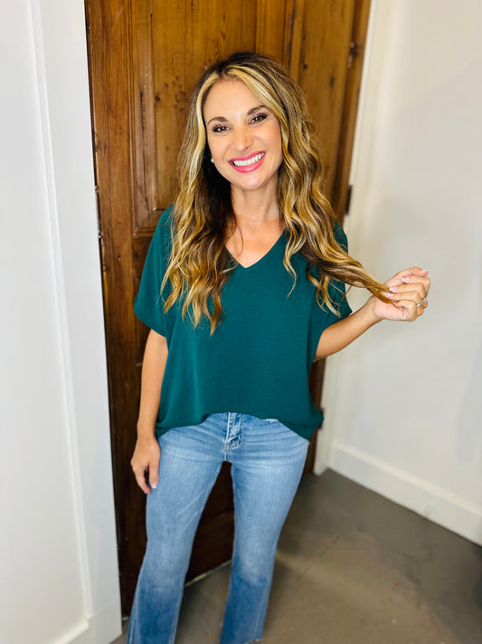 Flowy V Blouse- Green