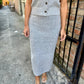 Beverly 2 PC Button Vest & Midi Skirt Knit Set- Gray