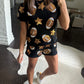 Scattered Football & Stars Top- Black