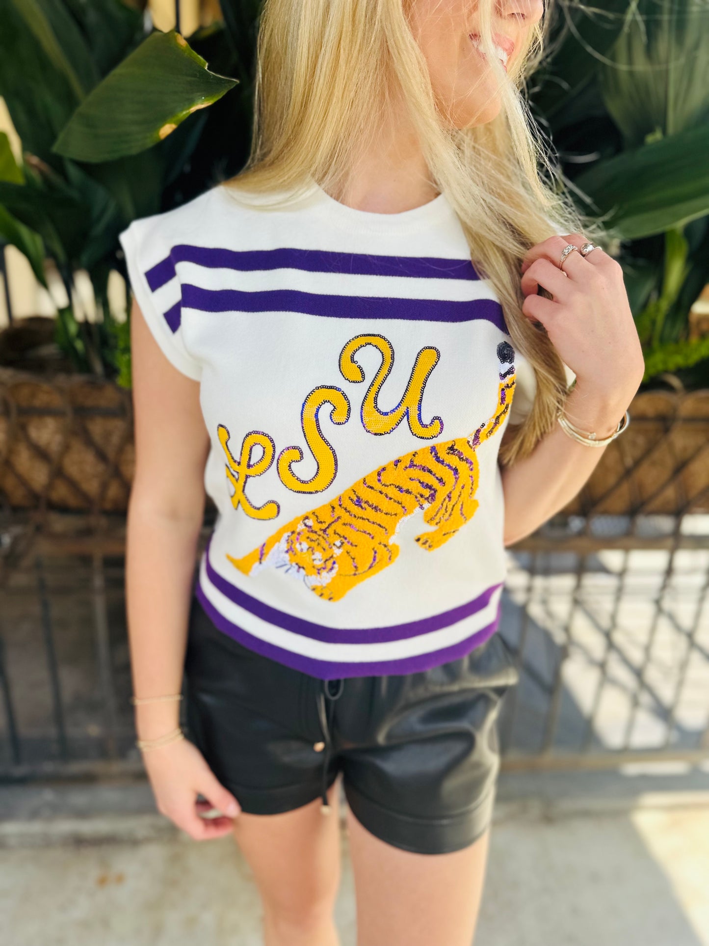 LSU Tiger Striped Short Sleeve Top