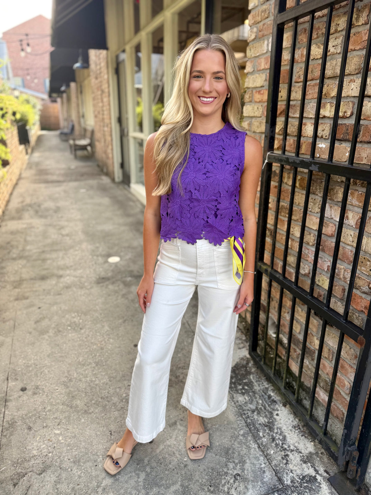 Floral Lace Scalloped Top- Purple