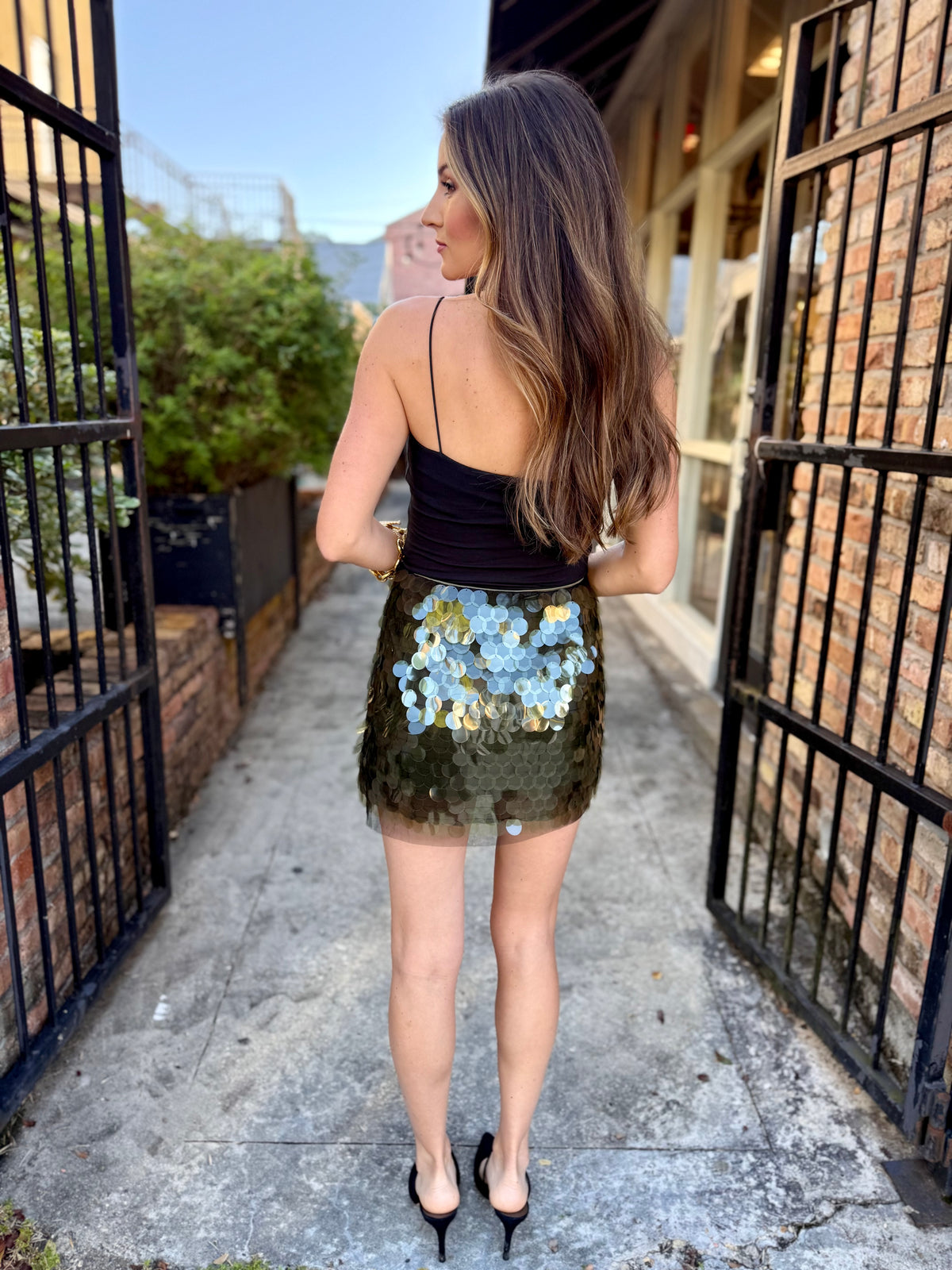 Alula Sequined Mini Skirt- Olive