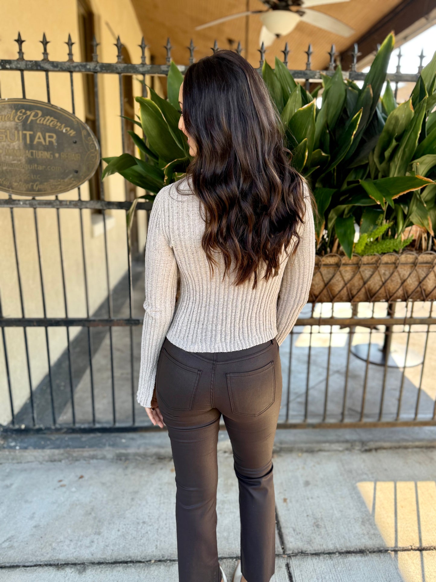 Dylan Ribbed Knit Sweater Top- Tan