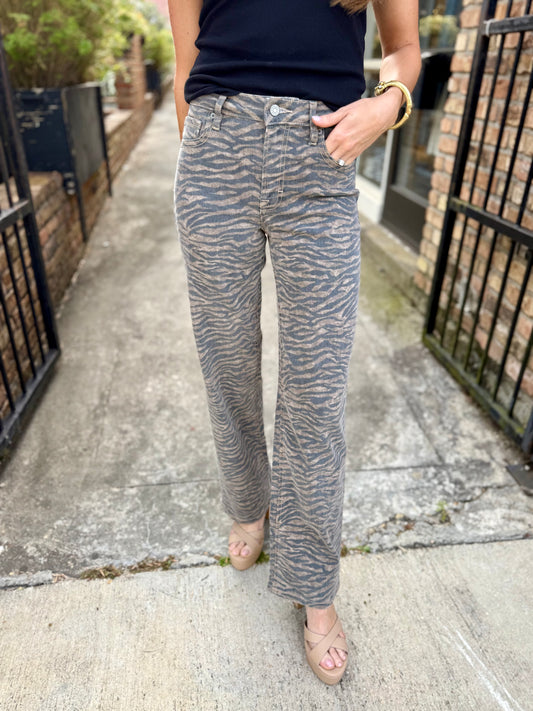 Logan Midrise Dad Denim- Tiger Print