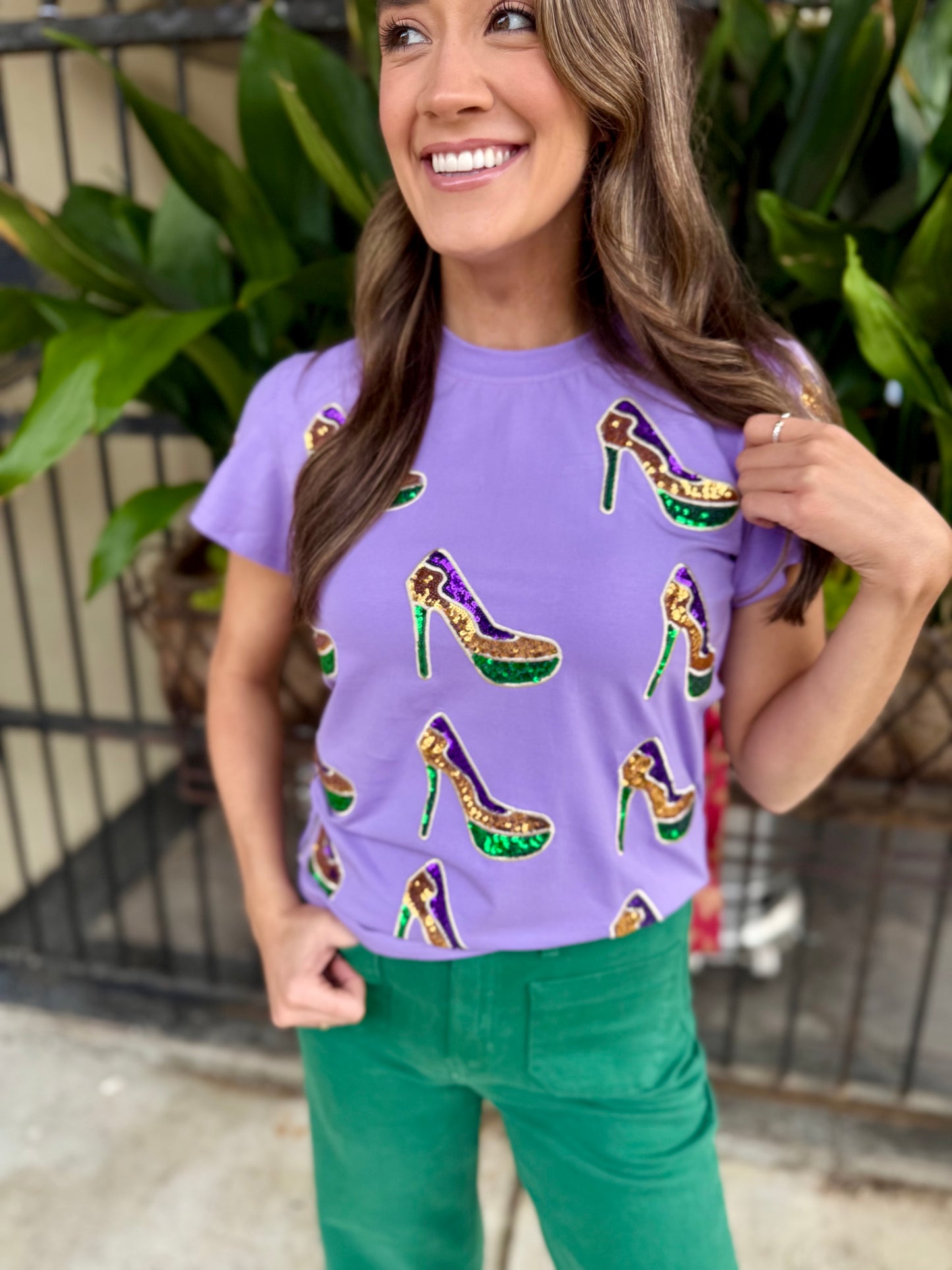 Heels Sequin Tee- Lavender