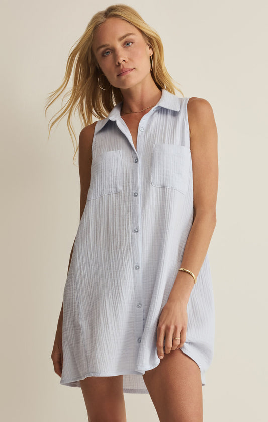 Z Supply New Light Crinkled Mini Dress- Hamptons Blue
