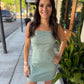 Alexa Contrast Stretch Denim Mini Dress- Mint