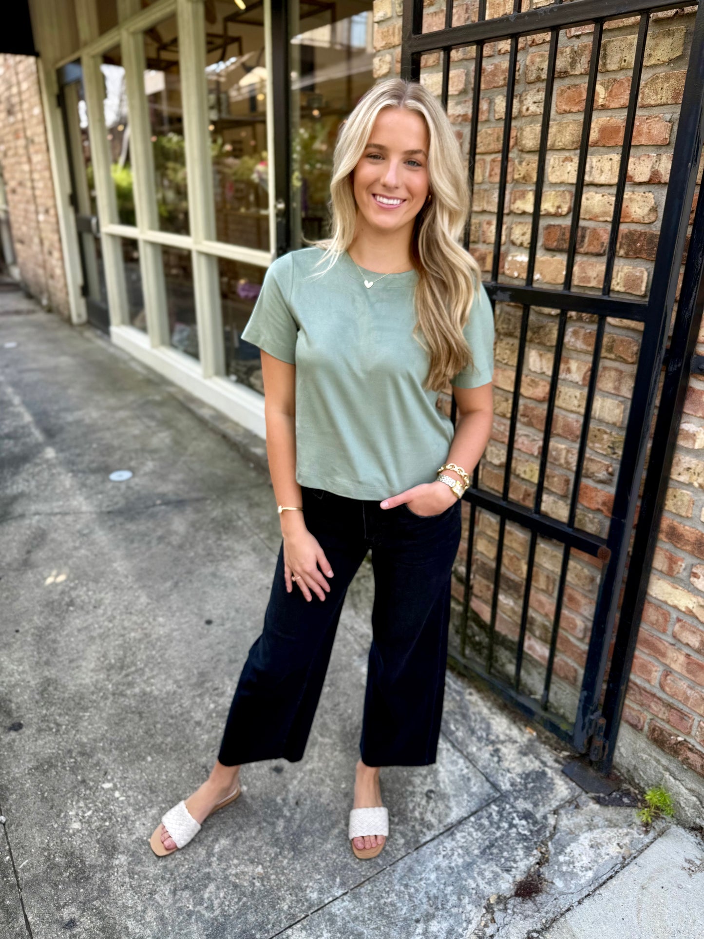 Ezra Suede Top- Jade Cream