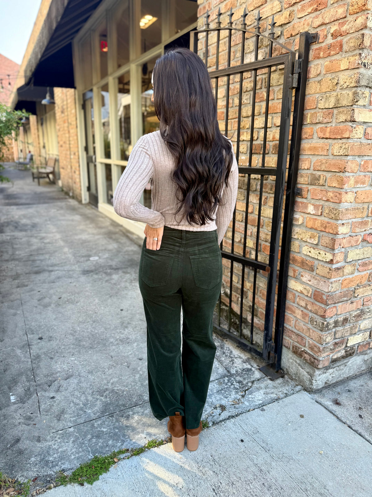Meg (Evergreen Corduroy) HR Wide Leg Pant