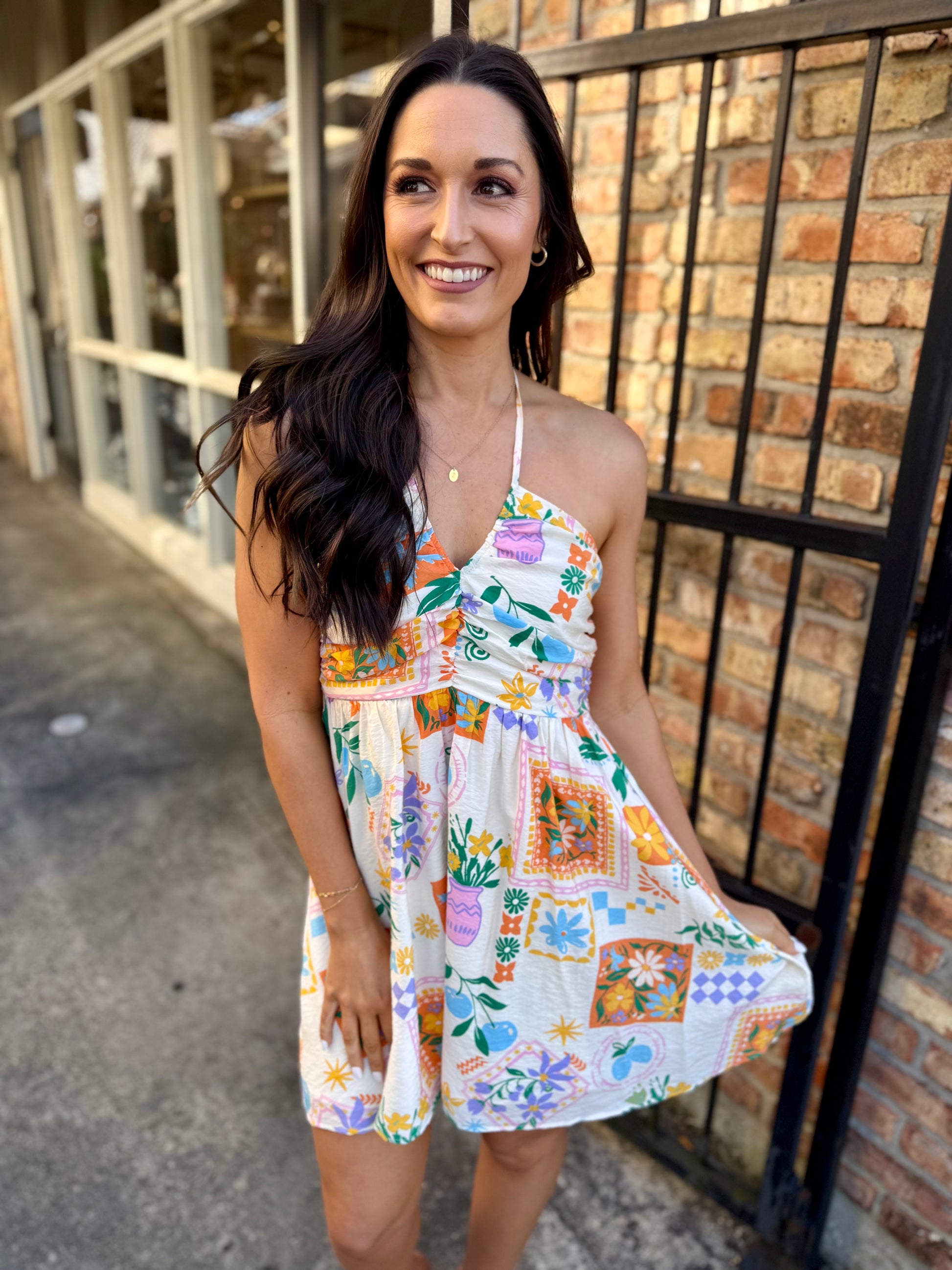Hara Resort Halter Mini Dress- Multi Medium Hara Resort Halter Mini Dress- Multi Medium