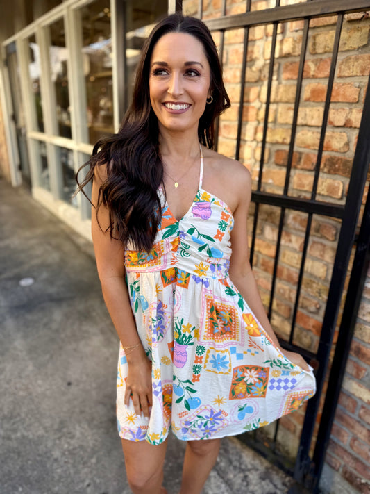 Hara Resort Halter Mini Dress- Multi
