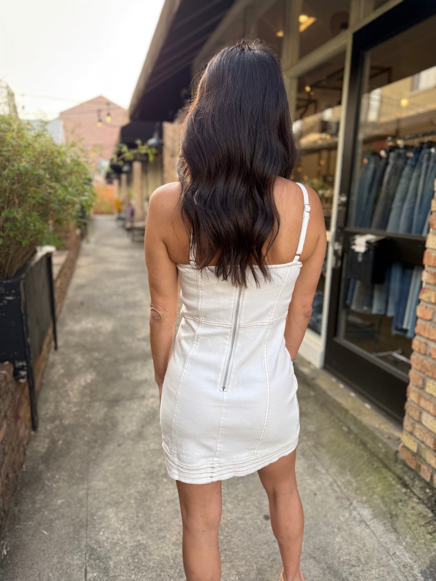 Alexa Contrast Stretch Denim Mini Dress- White