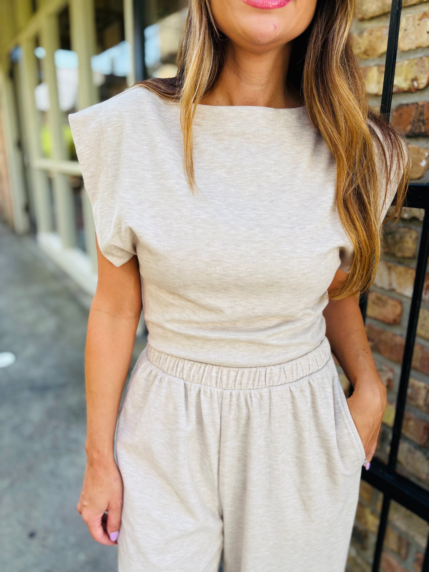 Cindy Strong Knit Top- Oatmeal