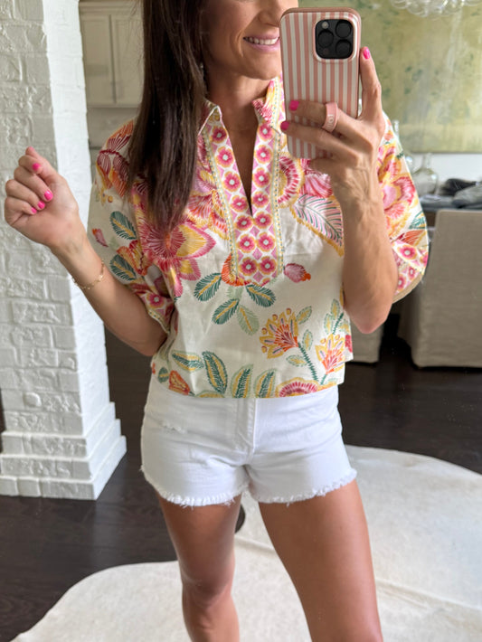 Izzy Botanical Top- Pink