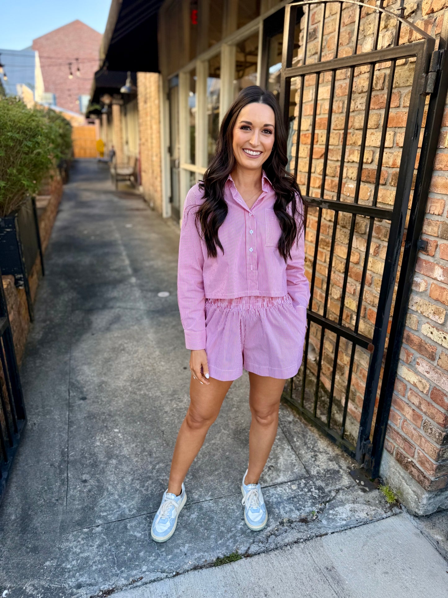 Mitch Stripe Shorts- Red